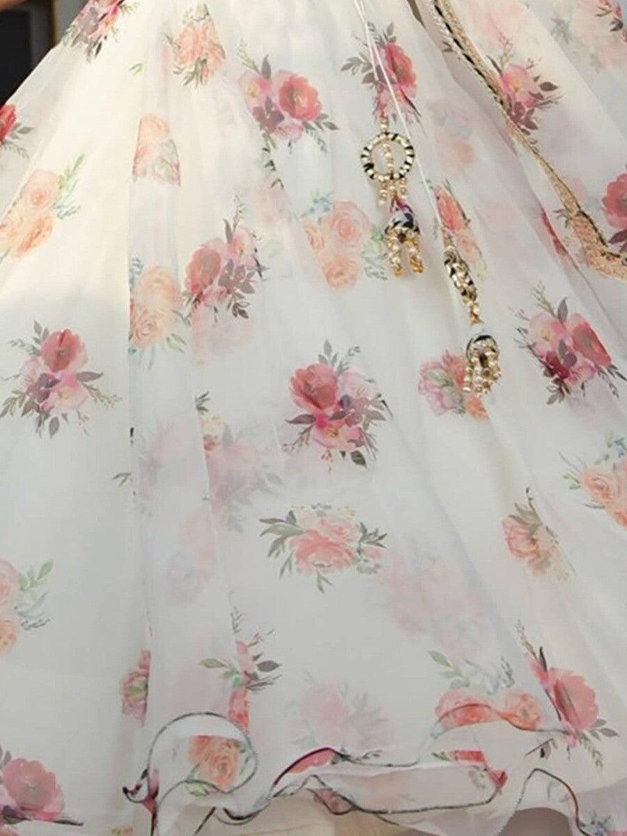 Designer White Printed Organza Lehenga Choli For Women