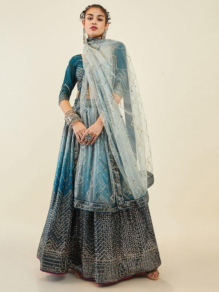 Blue Sequins Art Silk Wedding Wear Lehenga Choli With Dupatta