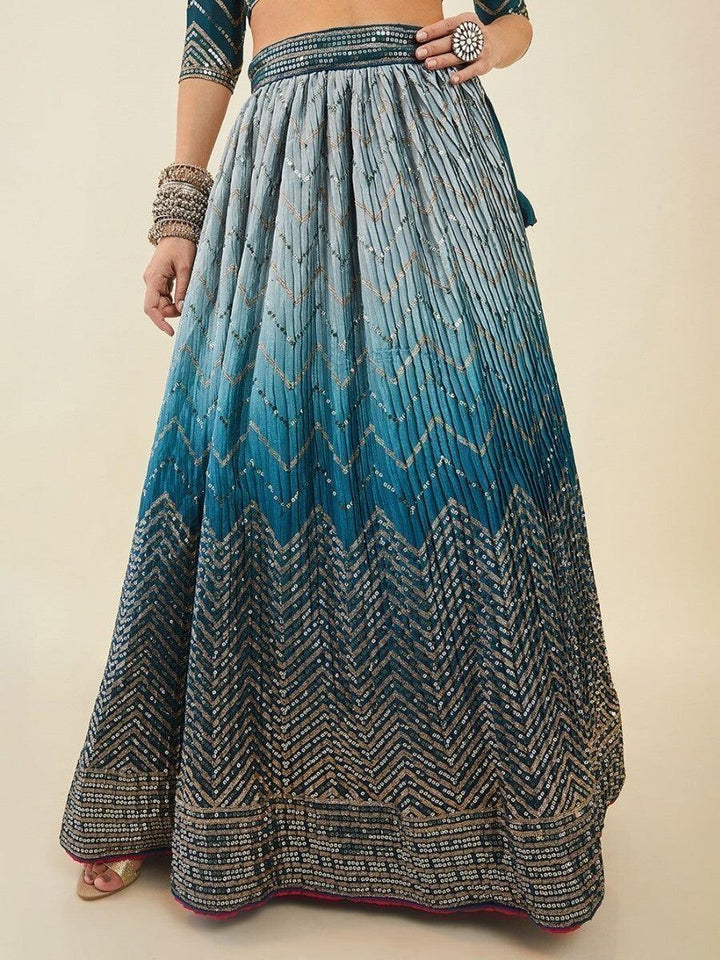 Blue Sequins Art Silk Wedding Wear Lehenga Choli With Dupatta