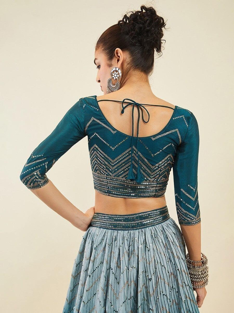 Blue Sequins Art Silk Wedding Wear Lehenga Choli With Dupatta