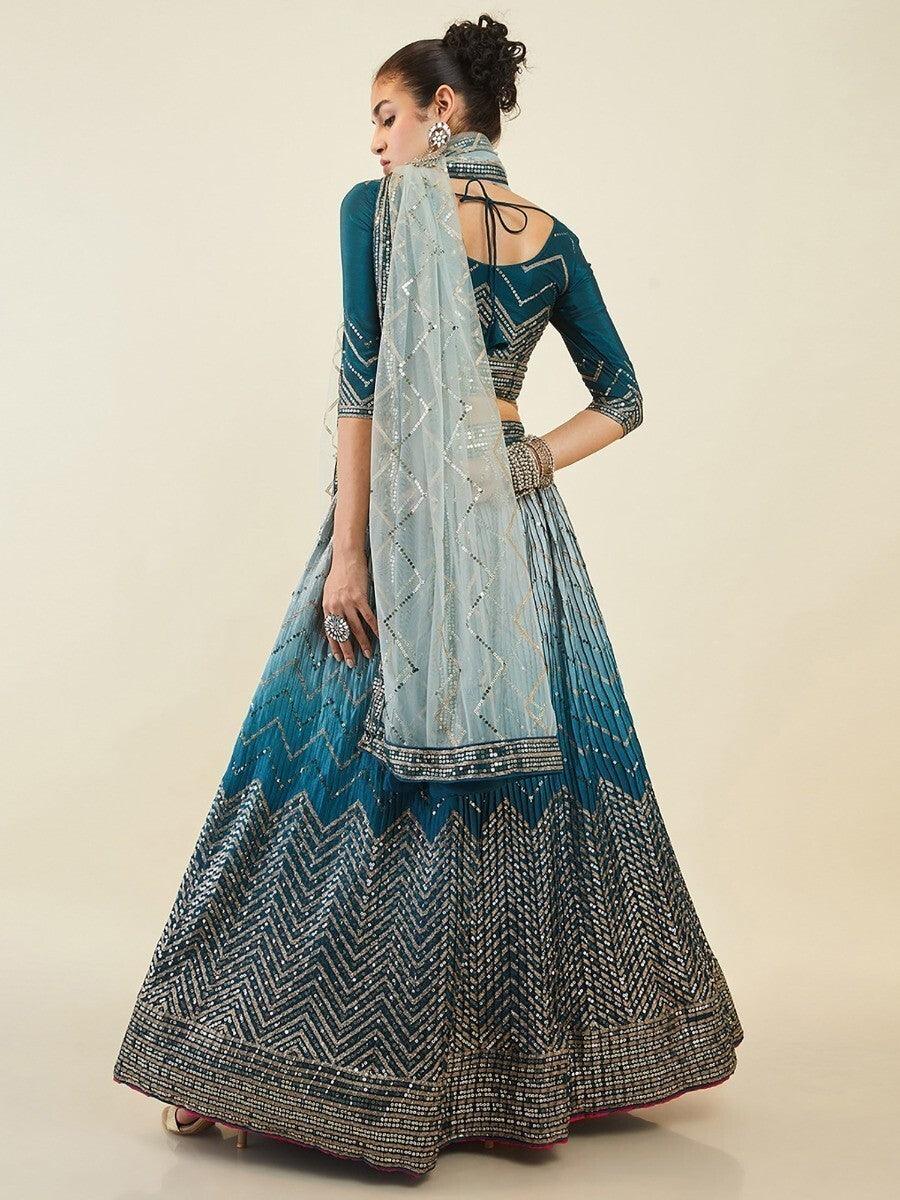 Blue Sequins Art Silk Wedding Wear Lehenga Choli With Dupatta