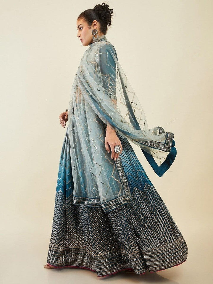 Blue Sequins Art Silk Wedding Wear Lehenga Choli With Dupatta