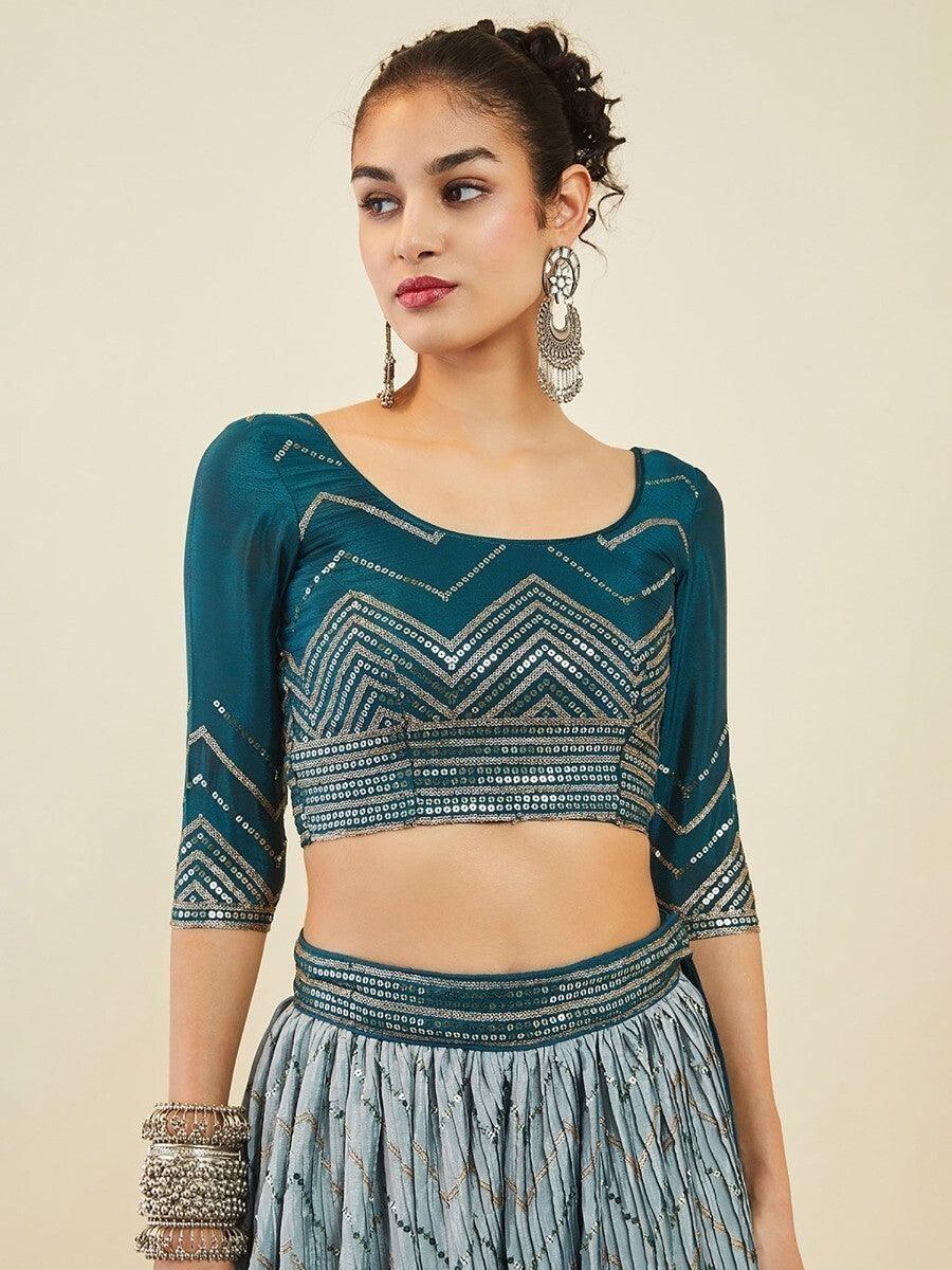 Blue Sequins Art Silk Wedding Wear Lehenga Choli With Dupatta