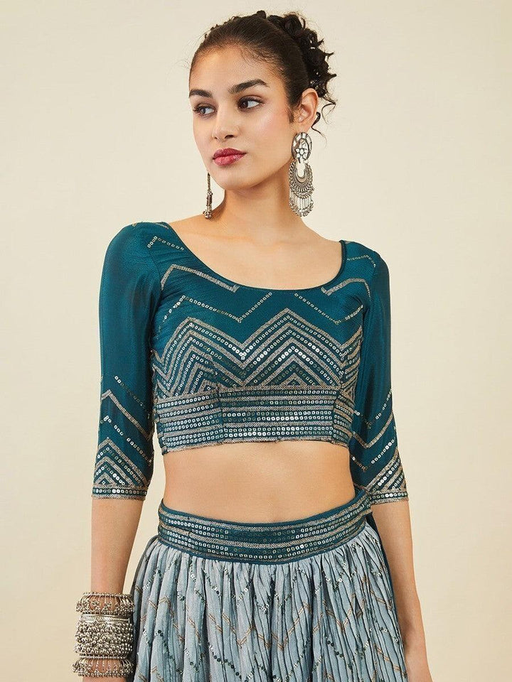 Blue Sequins Art Silk Wedding Wear Lehenga Choli With Dupatta