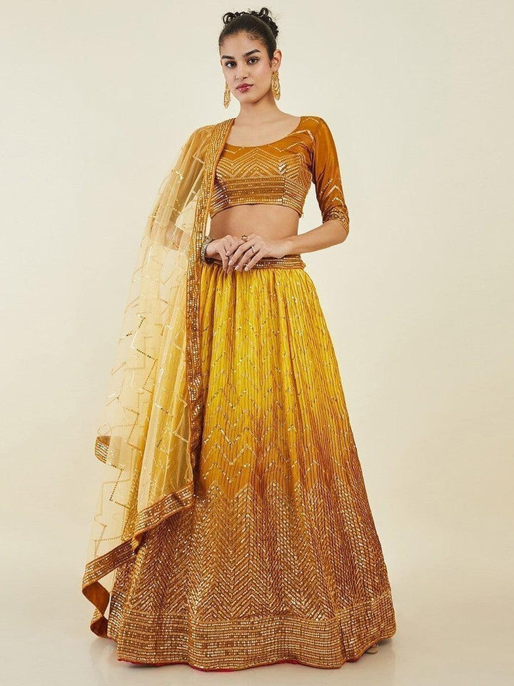 Yellow Sequins Art Silk Haldi Wear Lehenga Choli With Dupatta