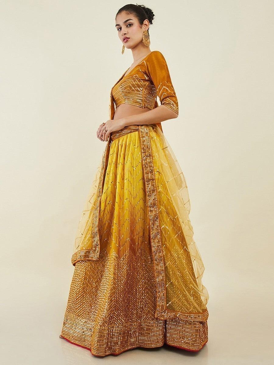 Yellow Sequins Art Silk Haldi Wear Lehenga Choli With Dupatta