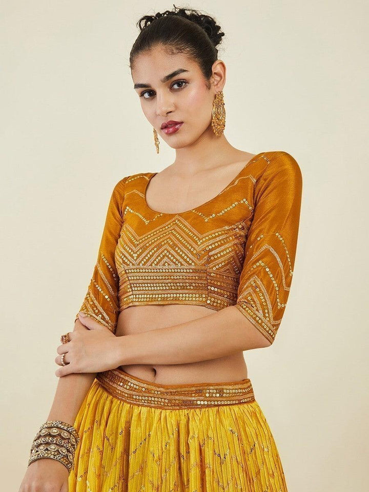 Yellow Sequins Art Silk Haldi Wear Lehenga Choli With Dupatta