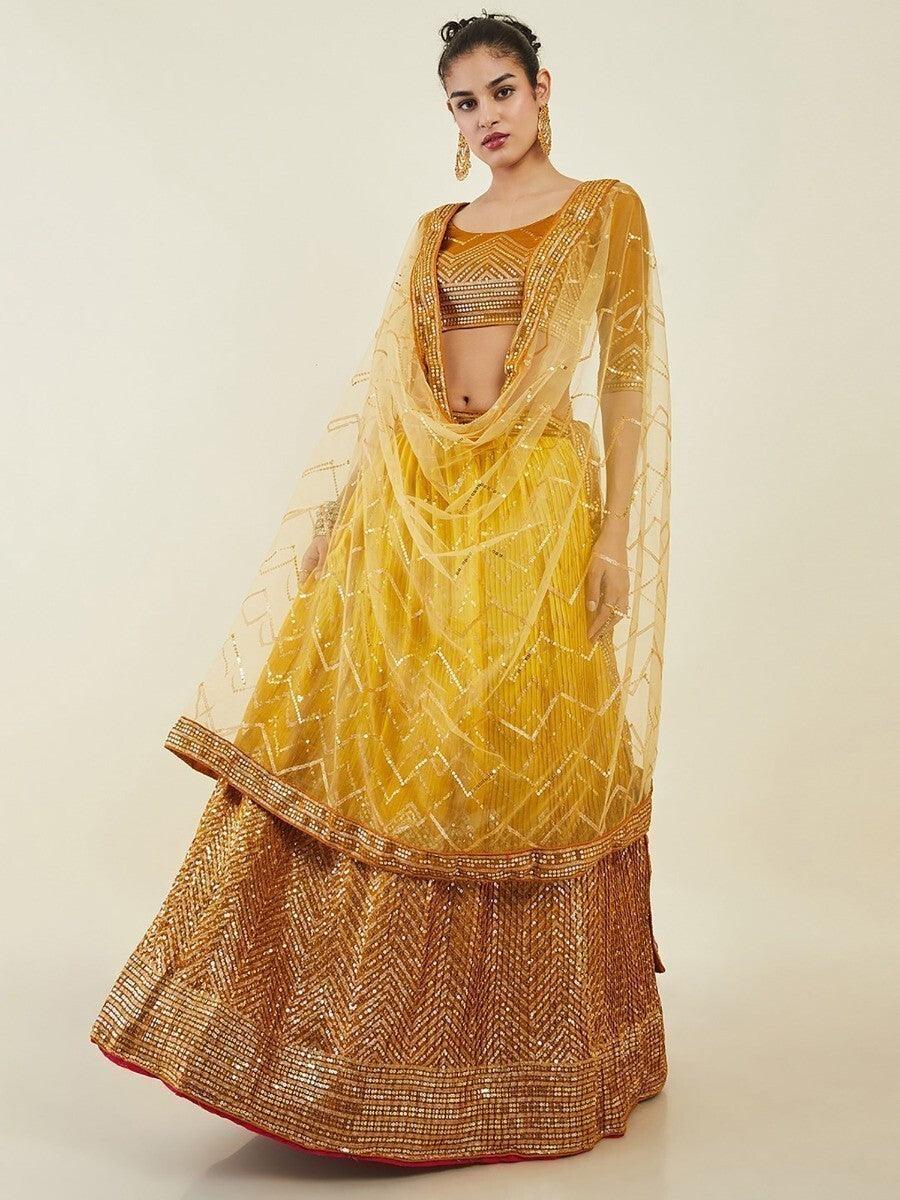 Yellow Sequins Art Silk Haldi Wear Lehenga Choli With Dupatta