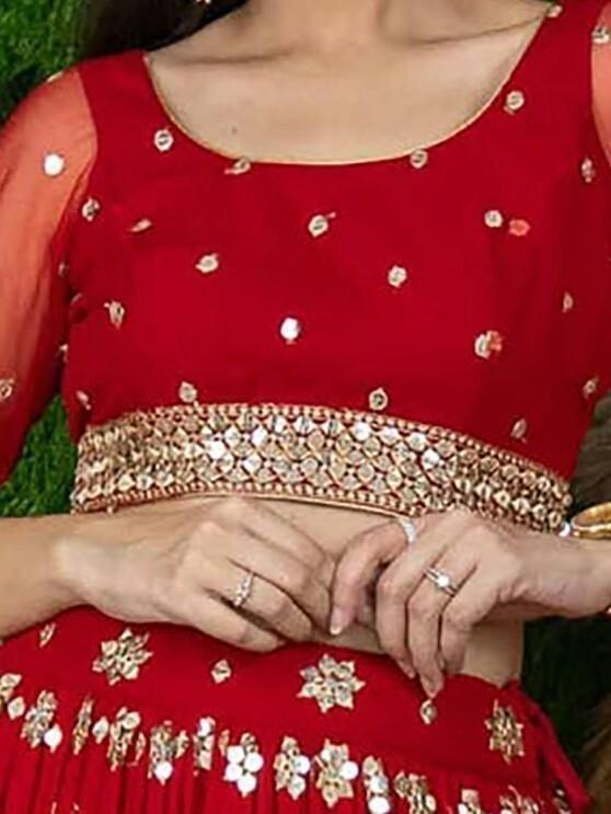 Red Sequins Georgette Engagement Wear Lehenga Choli