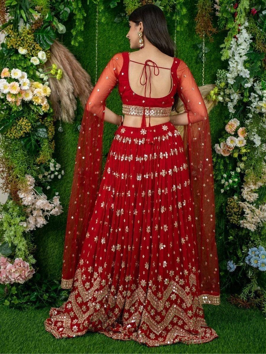 Red Sequins Georgette Engagement Wear Lehenga Choli