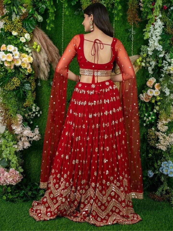 Red Sequins Georgette Engagement Wear Lehenga Choli