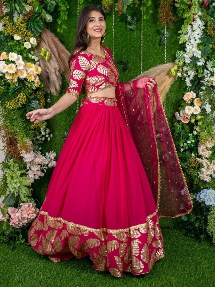 Pink Sequin Embroidered Georgette Engagement Wear Lehenga Choli
