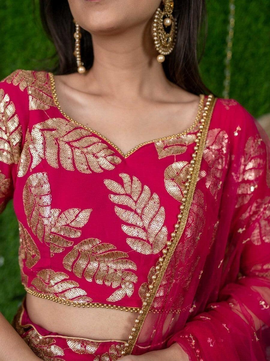Pink Sequin Embroidered Georgette Engagement Wear Lehenga Choli