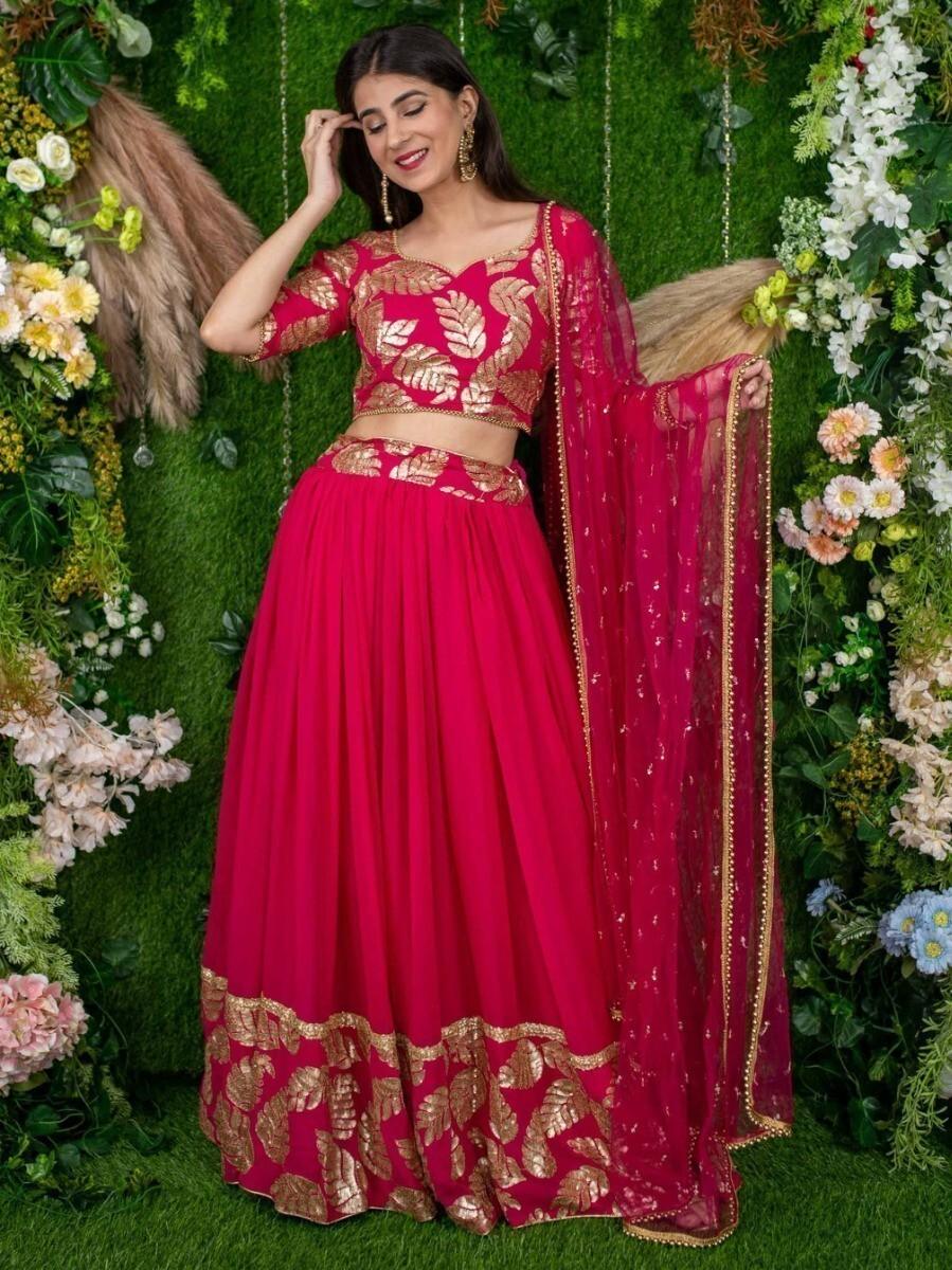 Pink Sequin Embroidered Georgette Engagement Wear Lehenga Choli