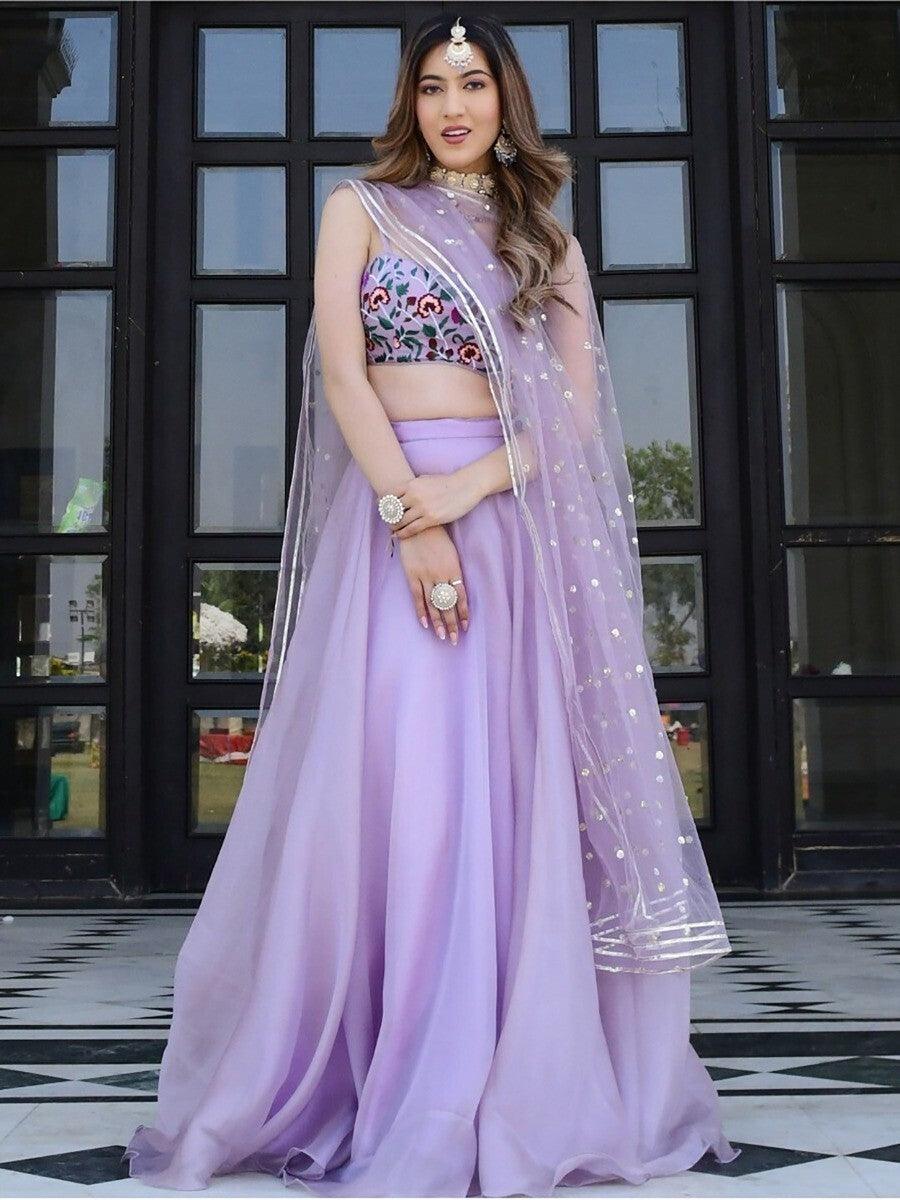 Lavender Organza Reception Wear Lehenga Choli
