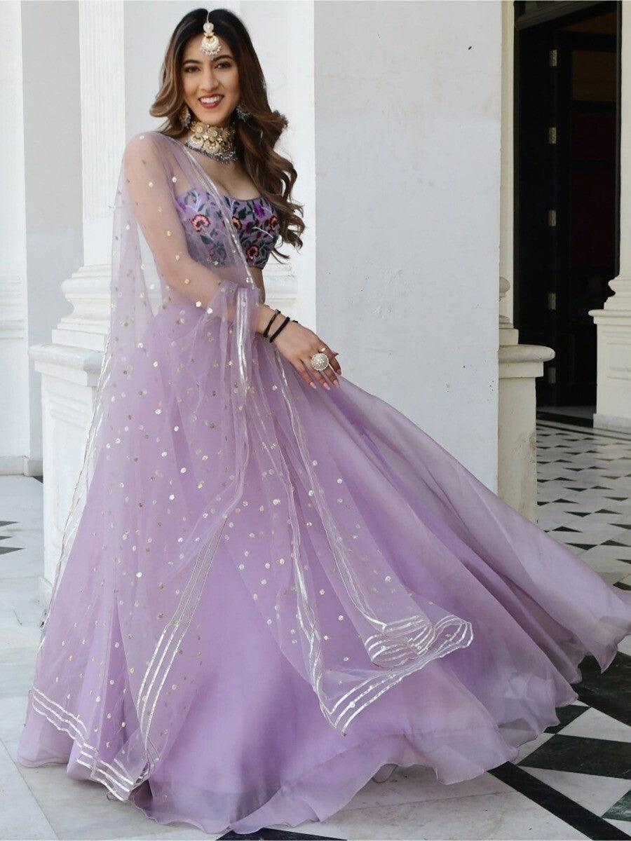 Lavender Organza Reception Wear Lehenga Choli