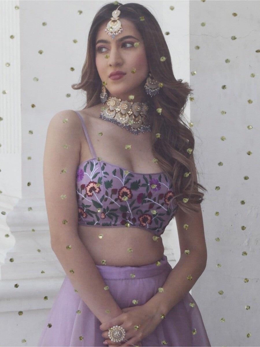 Lavender Organza Reception Wear Lehenga Choli