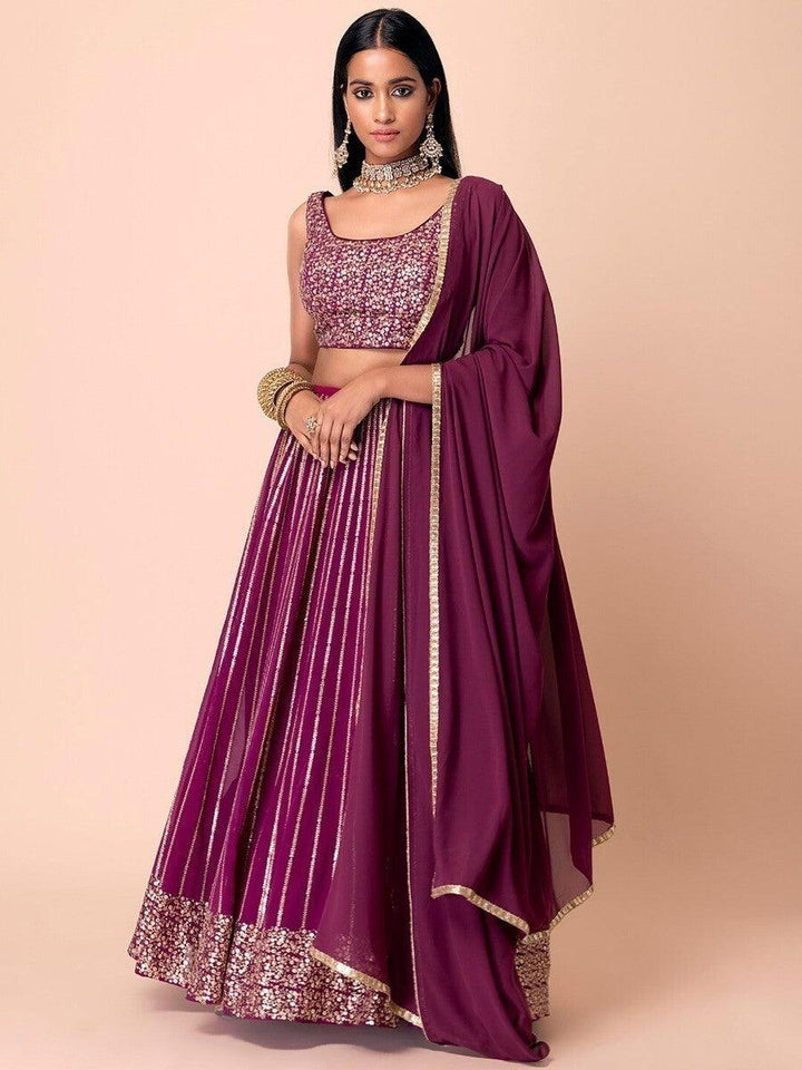 Dark Purple Sequin Georgette Engagement Wear Lehenga Choli