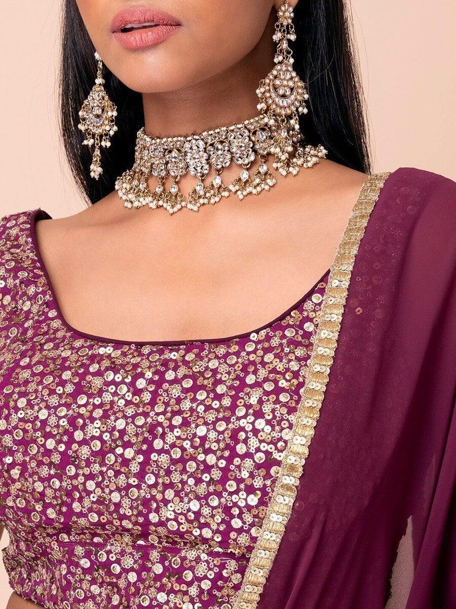 Dark Purple Sequin Georgette Engagement Wear Lehenga Choli