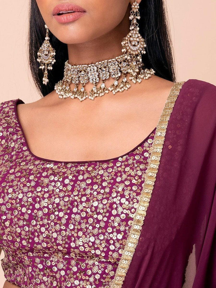 Dark Purple Sequin Georgette Engagement Wear Lehenga Choli