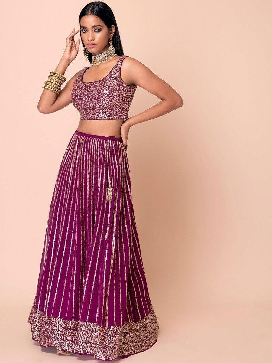 Dark Purple Sequin Georgette Engagement Wear Lehenga Choli