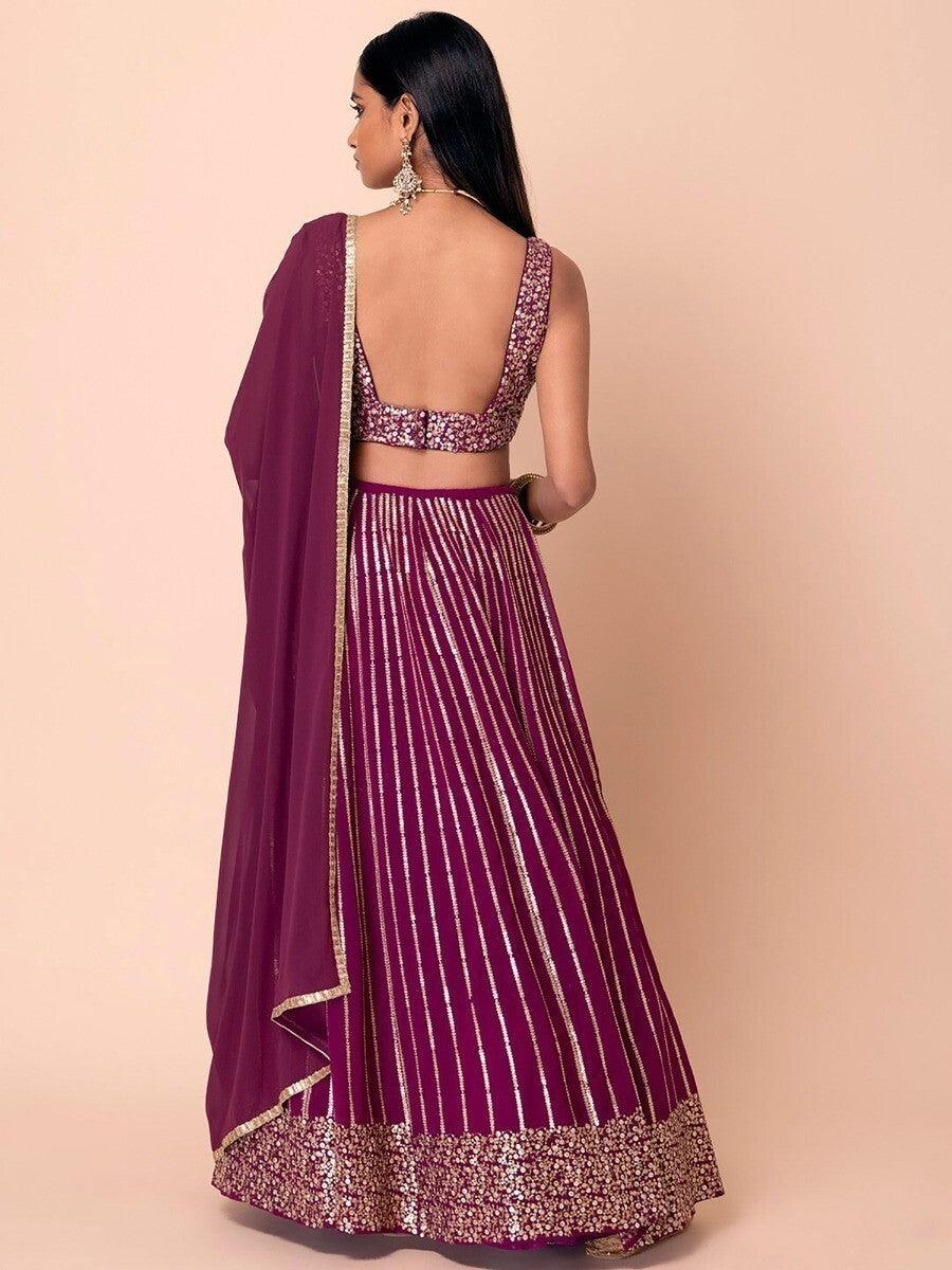 Dark Purple Sequin Georgette Engagement Wear Lehenga Choli