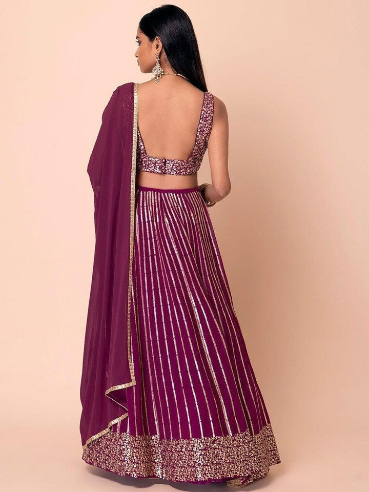 Dark Purple Sequin Georgette Engagement Wear Lehenga Choli