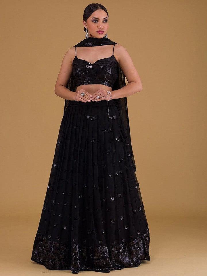 Black Embroidered Georgette Reception Wear Lehenga Choli
