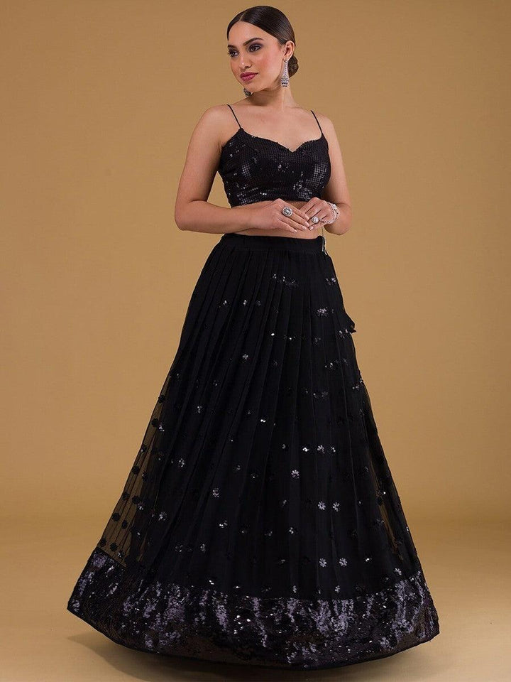 Black Embroidered Georgette Reception Wear Lehenga Choli
