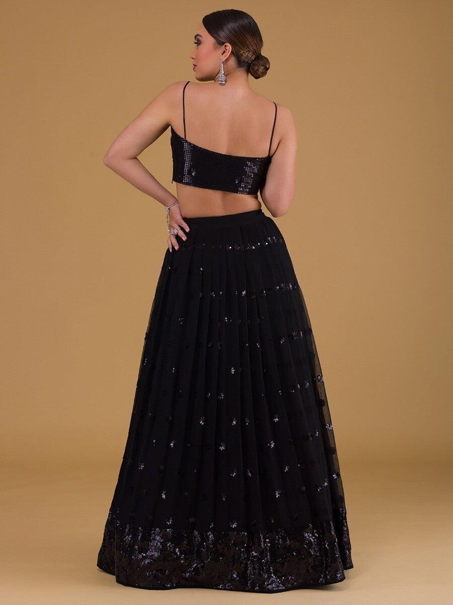 Black Embroidered Georgette Reception Wear Lehenga Choli