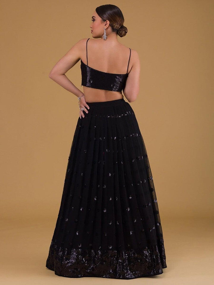 Black Embroidered Georgette Reception Wear Lehenga Choli