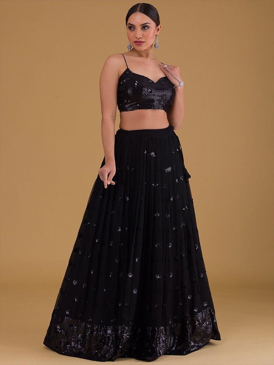 Black Embroidered Georgette Reception Wear Lehenga Choli