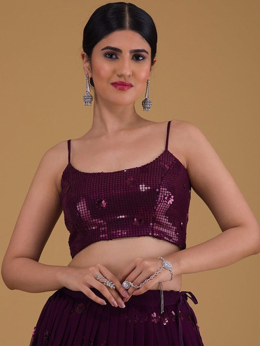 Purple Embroidered Georgette Party Wear Lehenga Choli
