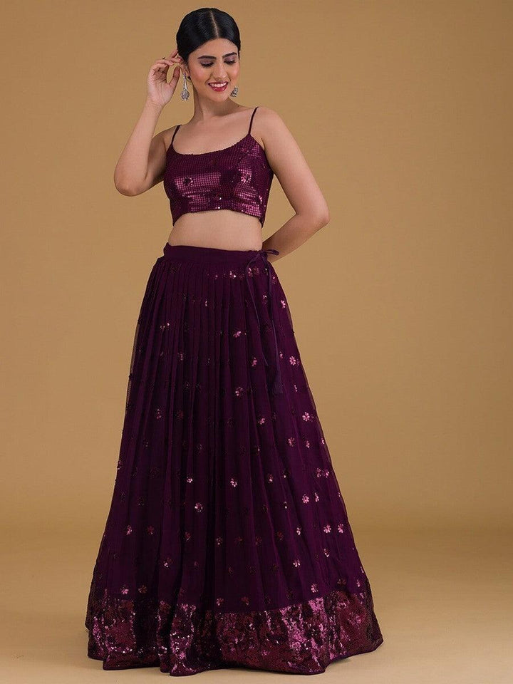 Purple Embroidered Georgette Party Wear Lehenga Choli