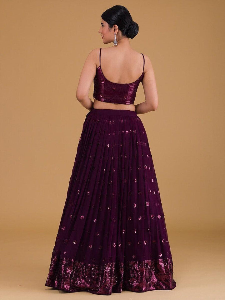 Purple Embroidered Georgette Party Wear Lehenga Choli