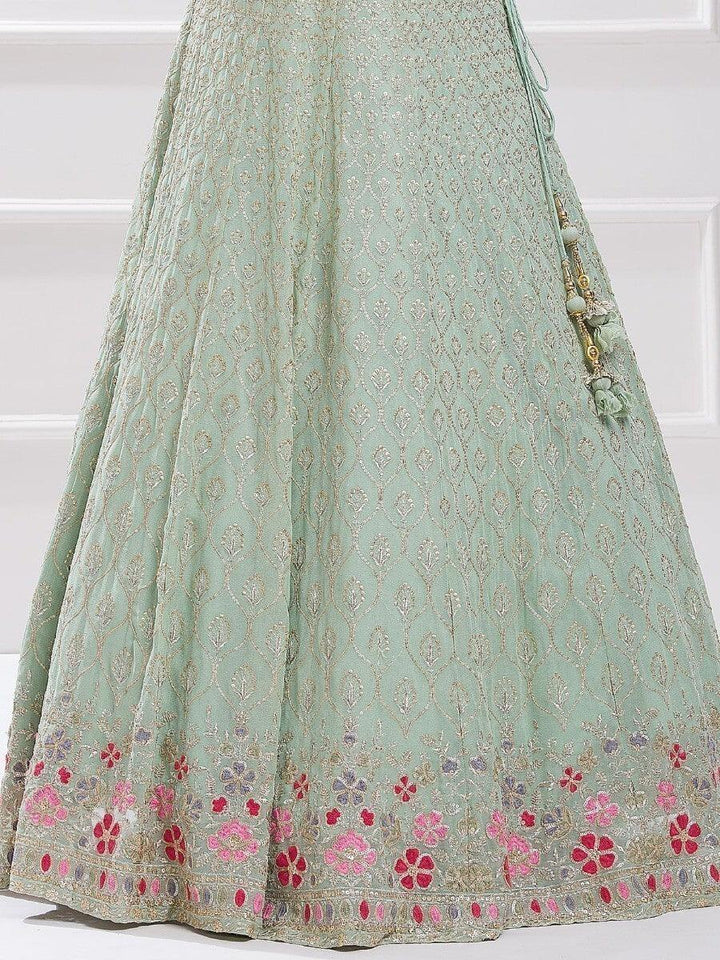 Pista Green Sequin Georgette Reception Wear Lehenga Choli