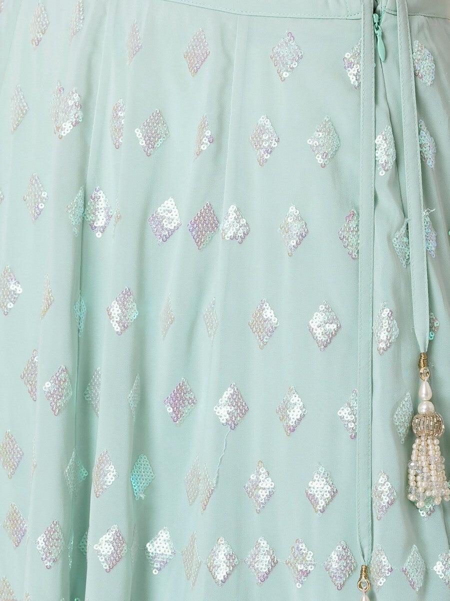 Sky-Blue Sequins Georgette Wedding Wear Lehenga Choli