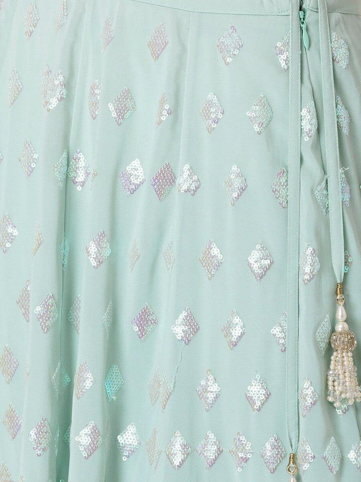 Sky-Blue Sequins Georgette Wedding Wear Lehenga Choli