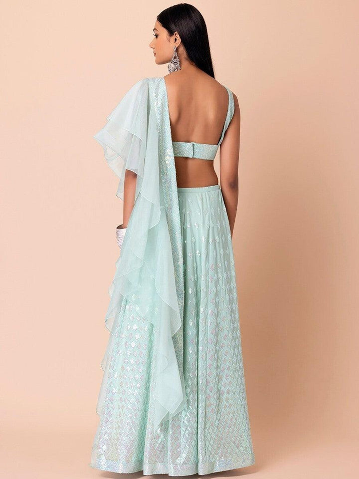 Sky-Blue Sequins Georgette Wedding Wear Lehenga Choli