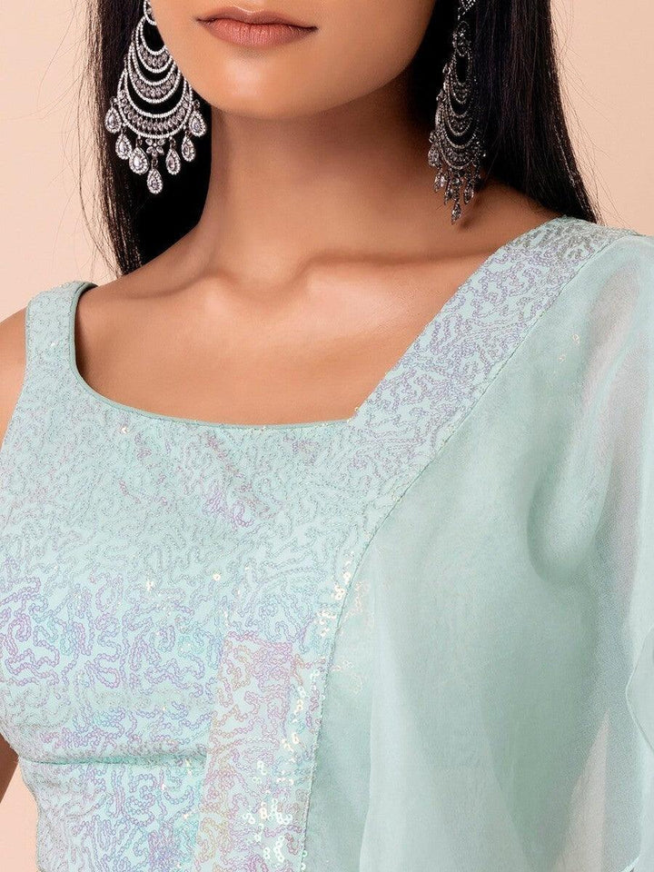 Sky-Blue Sequins Georgette Wedding Wear Lehenga Choli