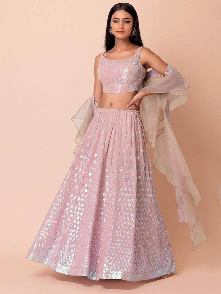 Pink Sequins Georgette Engagement Wear Lehenga Choli