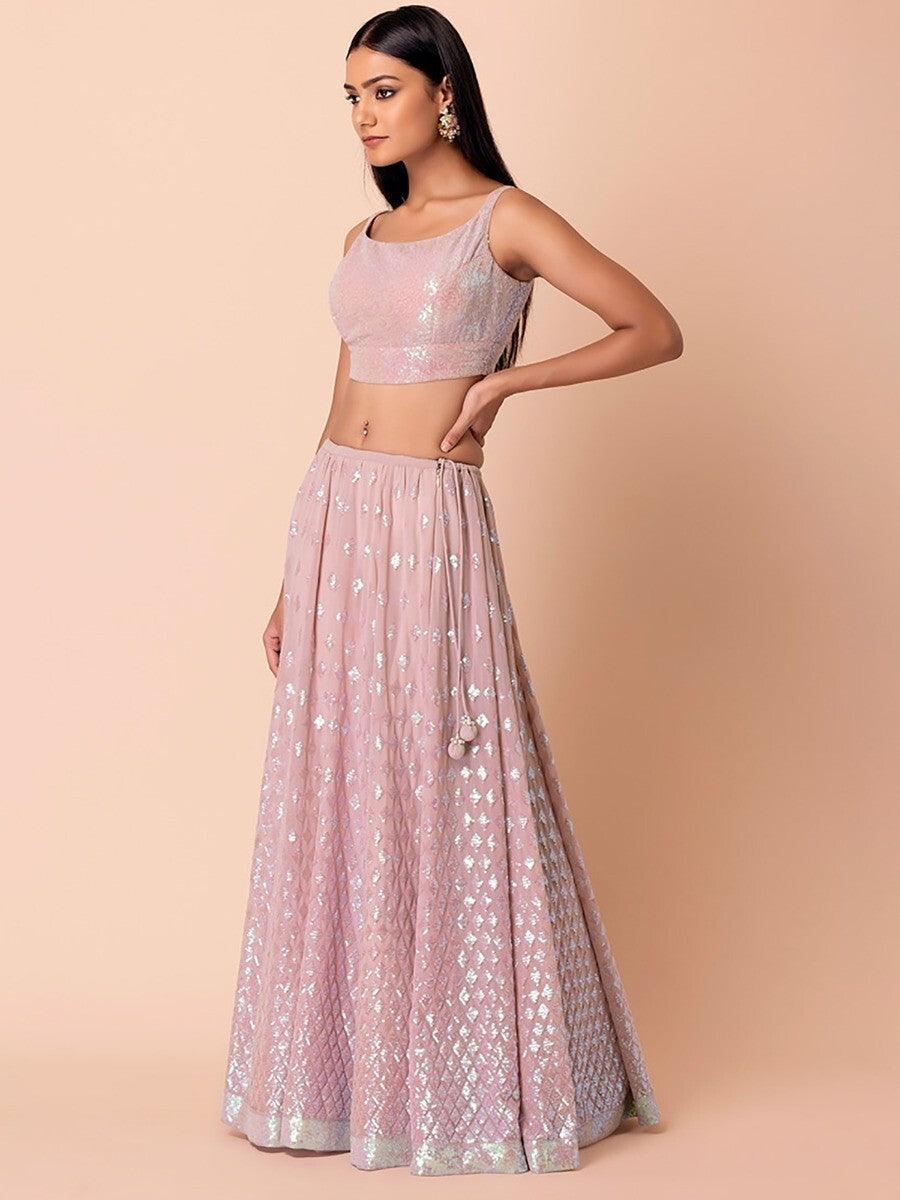 Pink Sequins Georgette Engagement Wear Lehenga Choli