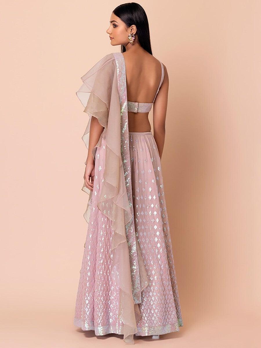 Pink Sequins Georgette Engagement Wear Lehenga Choli