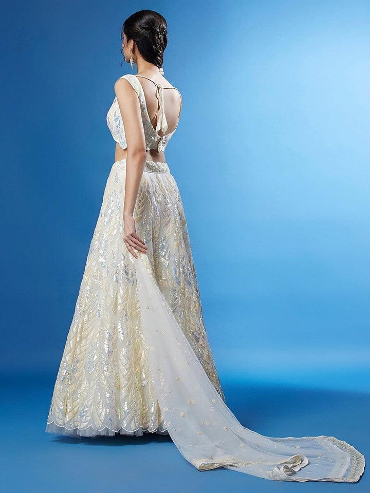 White Sequins Net Sangeet Wear Lehenga Choli With Dupatta