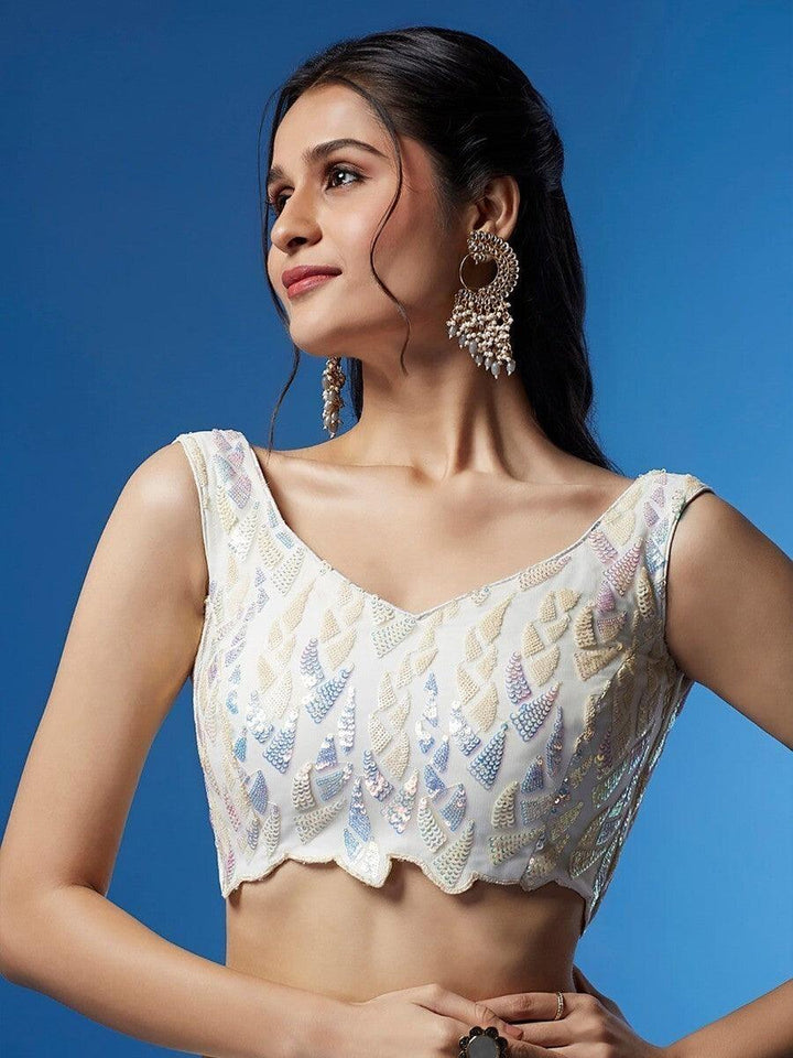 White Sequins Net Sangeet Wear Lehenga Choli With Dupatta