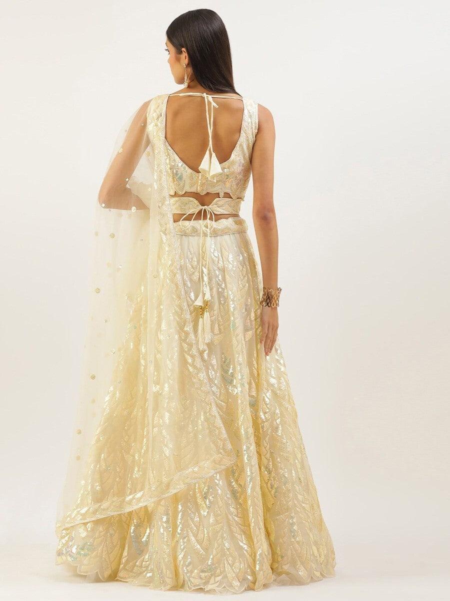 Beige Sequins Net Festive Wear Lehenga Choli With Dupatta