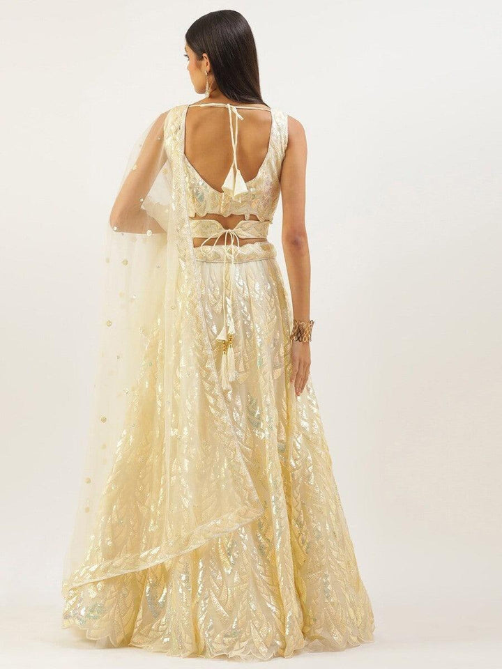 Beige Sequins Net Festive Wear Lehenga Choli With Dupatta