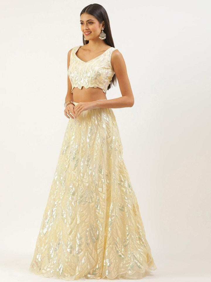 Beige Sequins Net Festive Wear Lehenga Choli With Dupatta