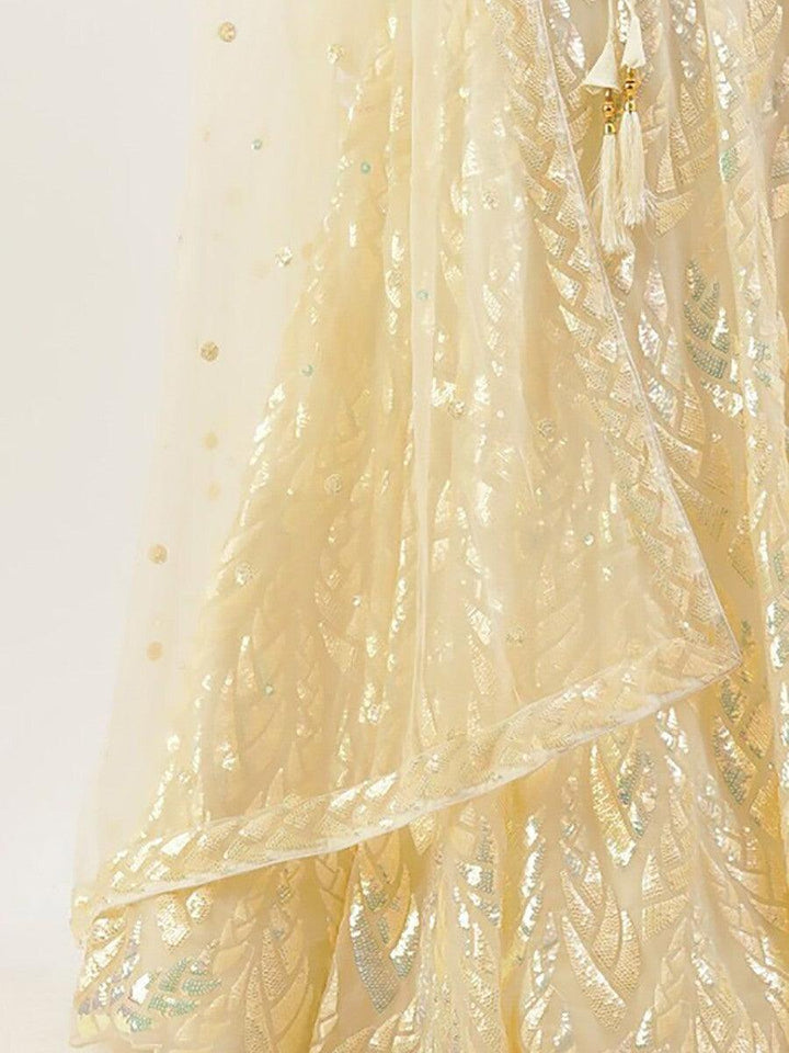 Beige Sequins Net Festive Wear Lehenga Choli With Dupatta