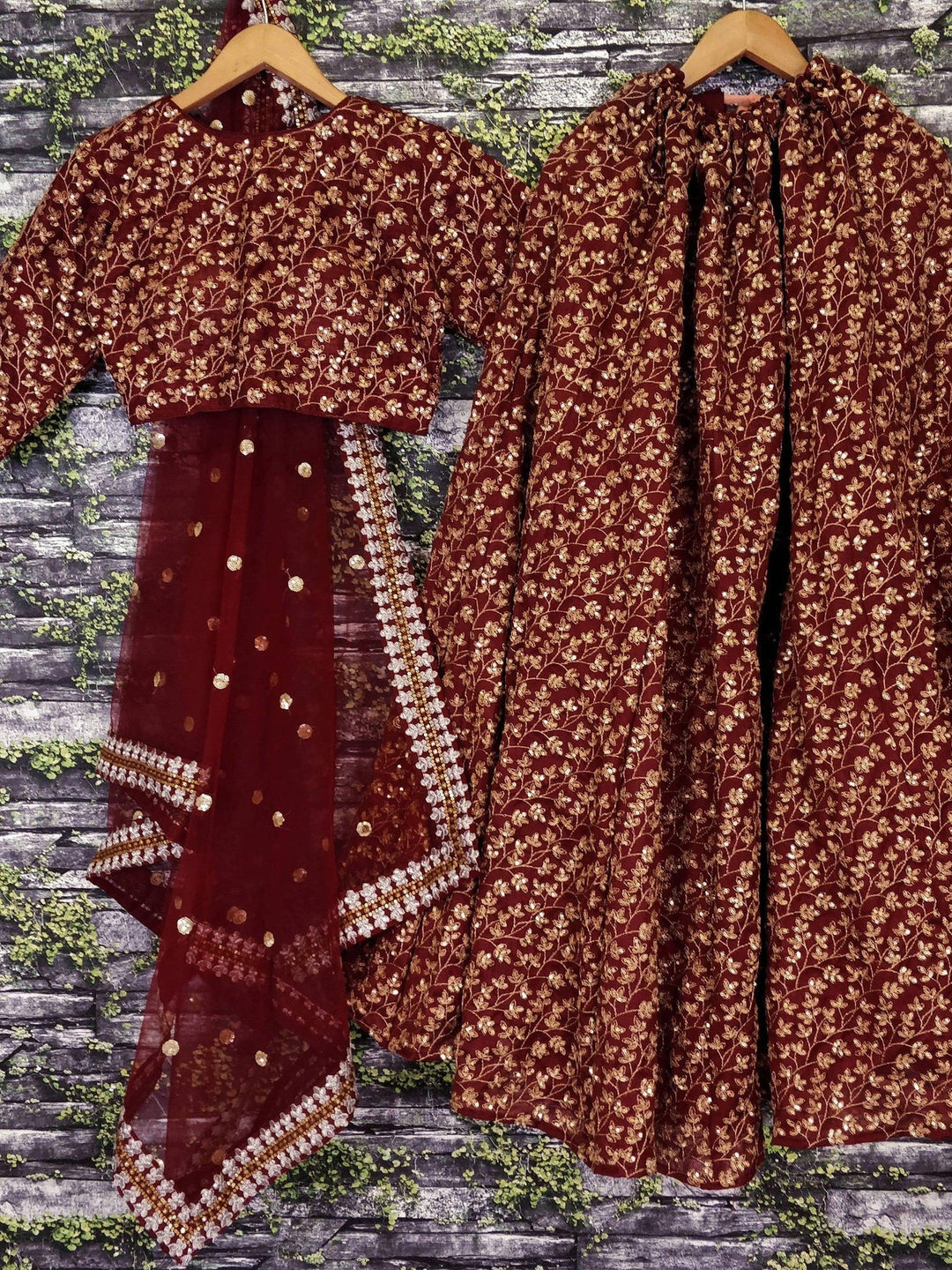 Maroon Colored Designer Heavy Embroidered Raw Silk Lehenga